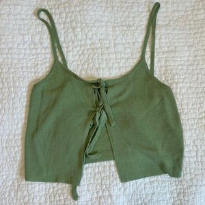 Green tie front tank top